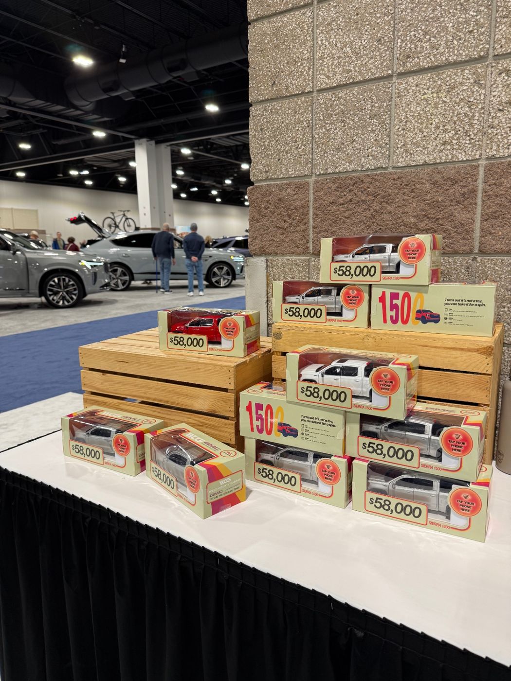 Stacked Motibox boxes on display at the Colorado Auto Show